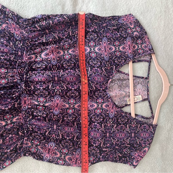 Pink rosé short pattern dress with elastic in waist size L - Picture 3 of 6